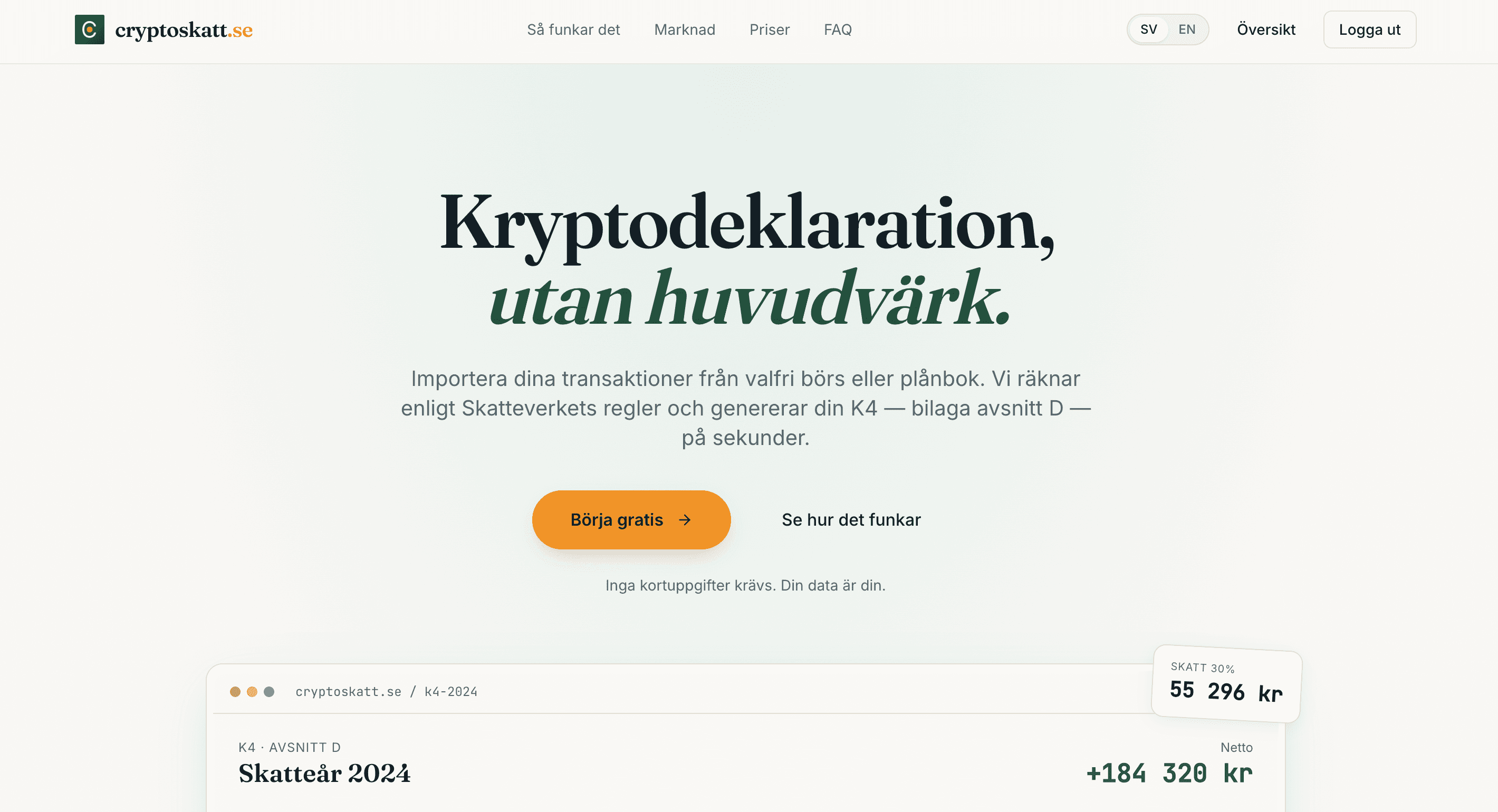 Cryptoskatt project screenshot